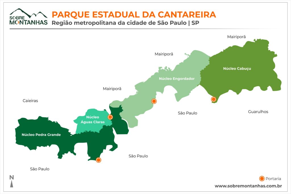 Parque Estadual da Cantareira: O Refúgio Verde na Selva de Pedra de São Paulo 3 Mapa dos núcleos do Parque Estadual da Cantareira